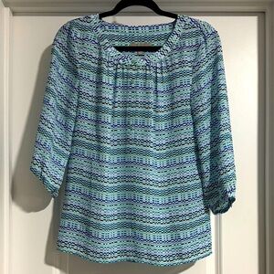 Banana Republic Cobalt blue, Aqua and Navy Patterned Blouse
